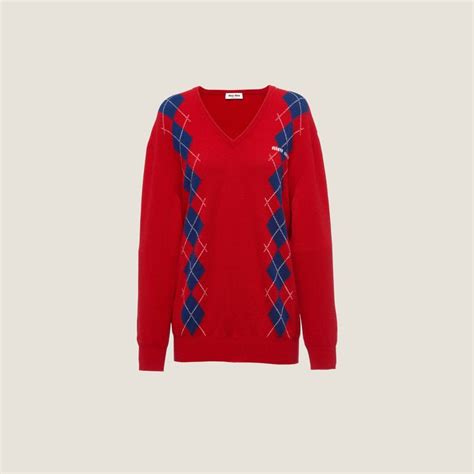 miu miu argyle sweater|Red Intarsia Knit Cashmere Sweater .